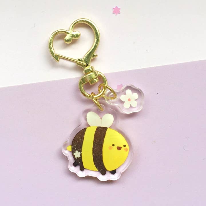 Jino's Art - Wholesale Keychain – Women's - Cute Bumblebee with a small flower keychain - acrylic charm1