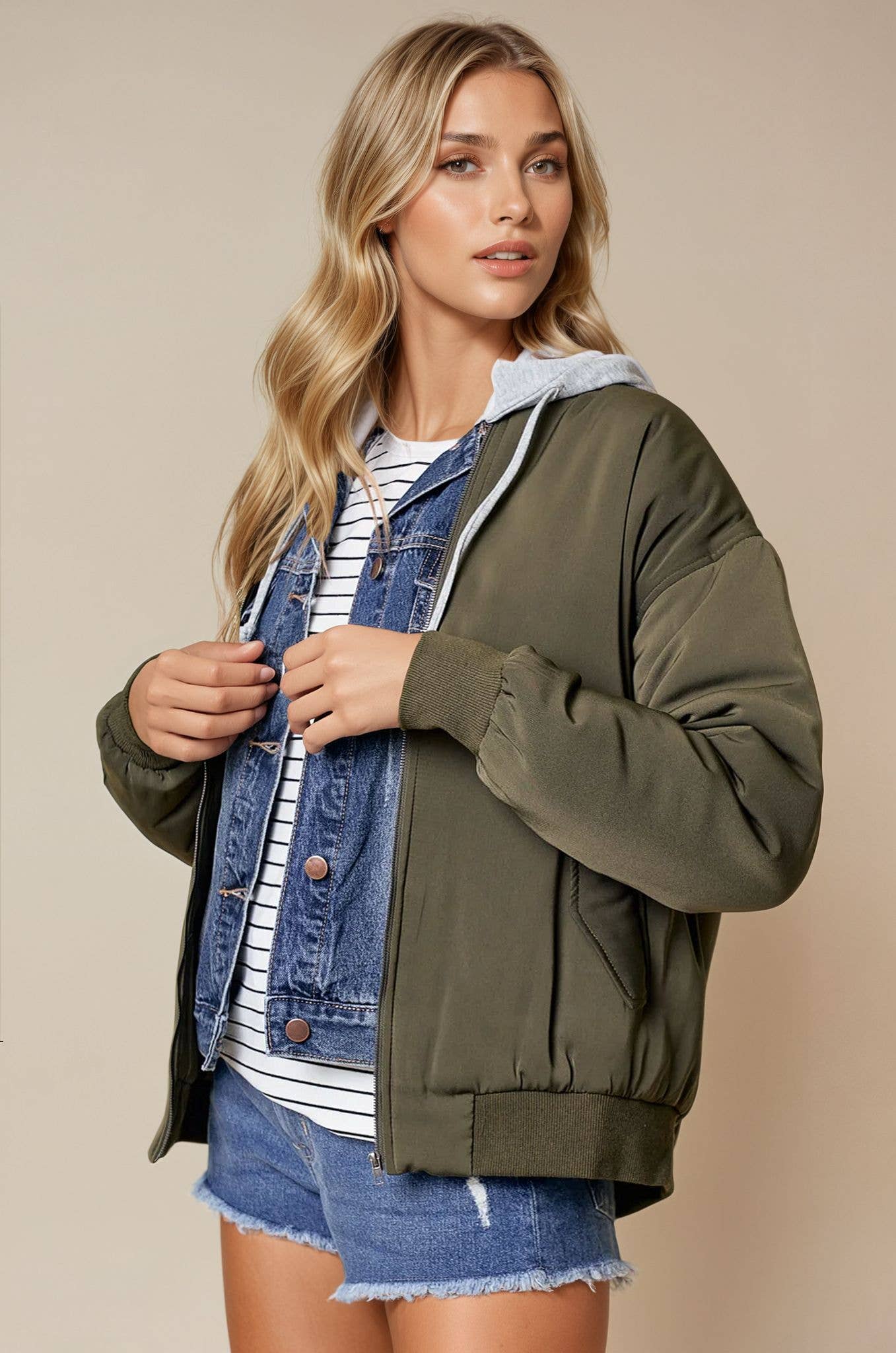 Doe and Rae - Wholesale Bomber Jacket - Women's - Drop Shoulder Bomber Jacket - 10260J-15