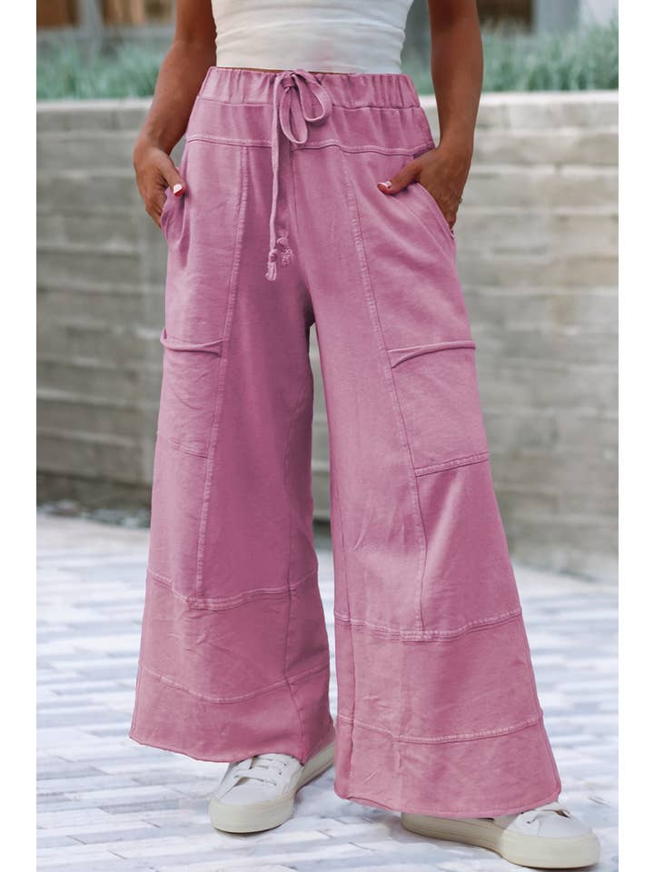 Little Daisy Closet - Wholesale Pants - Women's - LDC Mineral Wash Drawstring High Waist Wide Leg Pants