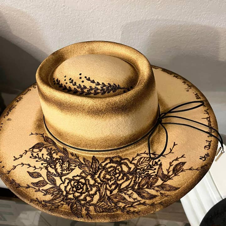 Feathered Gypsy Custom Hats and Boutique - Wholesale Cowboy Hat – Women’s - I Am the Storm Custom Burned Hat2