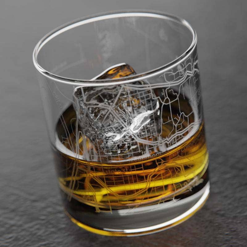 Well Told - Wholesale Cocktail/Liquor Glass - Ithaca, NY City Map - Etched Whiskey Rocks Glass3