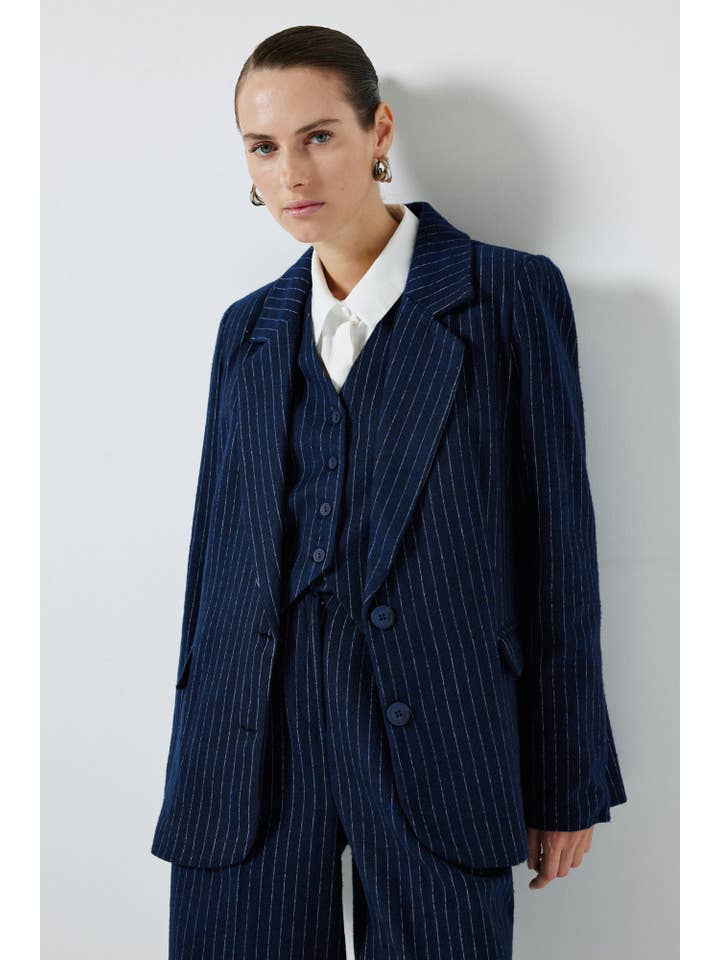 Navy Blue STRIPED 3-PIECE SUIT for wholesale on Faire
