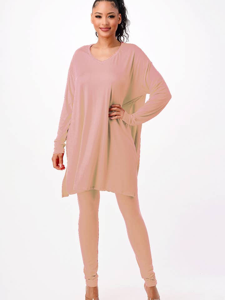 V-NECK TOP AND LEGGINGS SET for wholesale by SJL Apparel