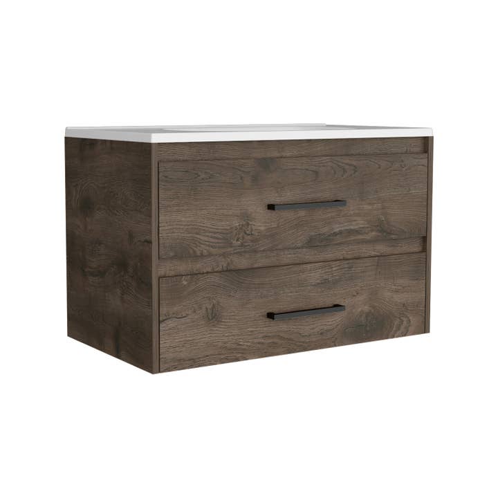 Marron foncé/blanc Vanité flottante Cardova, 2 tiroirs, marron/blanc en vente sur Faire