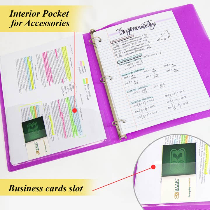 BAZIC Products - Wholesale Binder - 1" Glitter Poly 3-Ring Binder w/ Pocket4