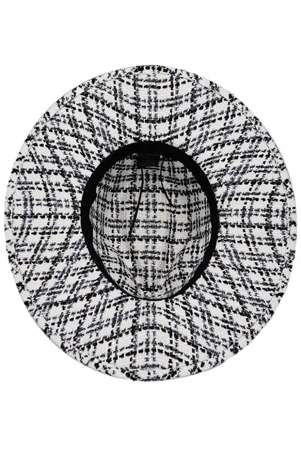 Cap Zone – wholesale Fedora - Unisex – Glansigt bälte dekor Pläd Tinsel Tweed tyg bred Rancher Hat14