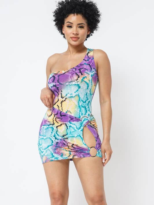 Ensemble de body à une épaule orné d'un anneau en O pour la vente par Belita Collection