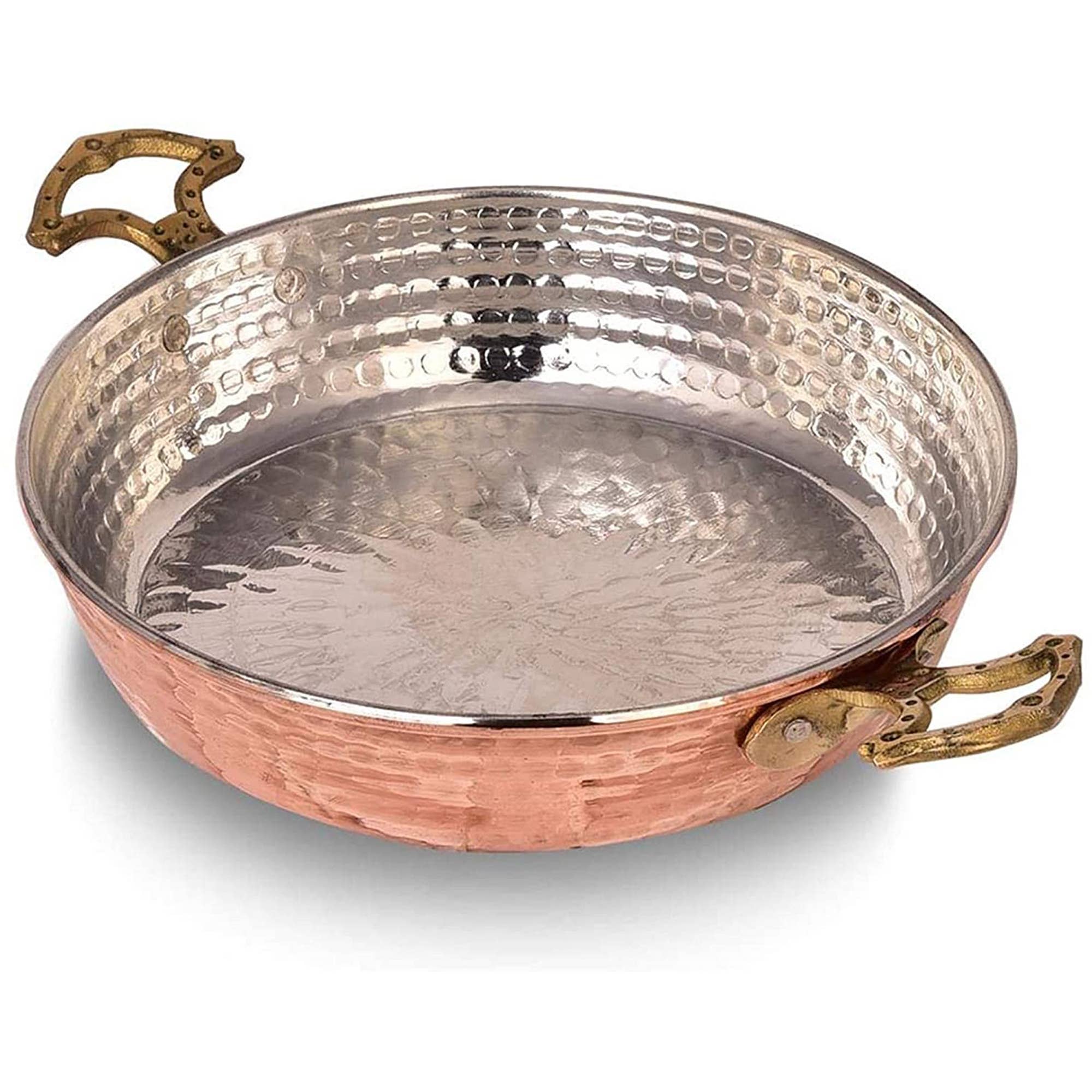 Brass Kadhai Pan With Handle Hammer Design Inside Tin Plating For Cooking .