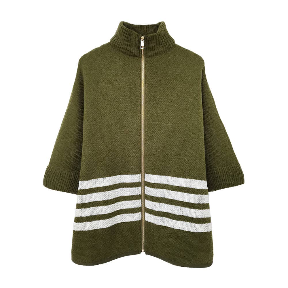 Sensibling Corp. - Wholesale Poncho - Women's - Sporty Bordered Zip Up Knit Cape Poncho20