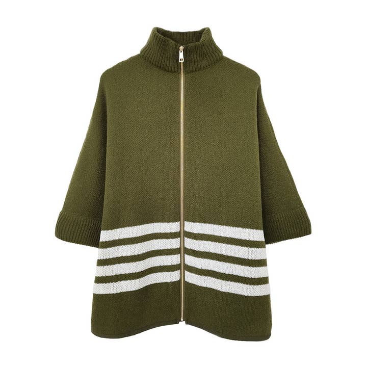 Sensibling Corp. - Wholesale Poncho - Women's - Sporty Bordered Zip Up Knit Cape Poncho20