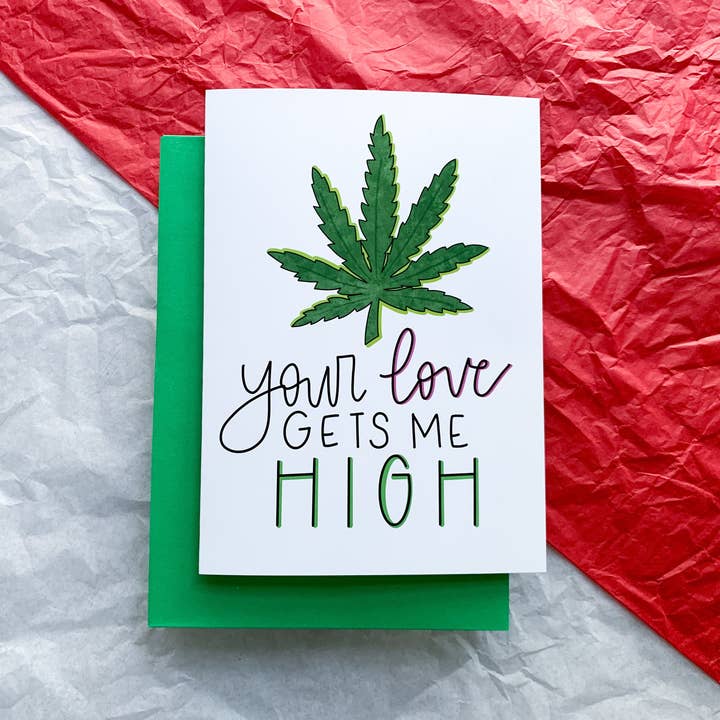 Stone Donut Design, LLC - Vente Cartes de Saint-Valentin - Your Love Gets Me High Carte de Saint-Valentin faite à la main