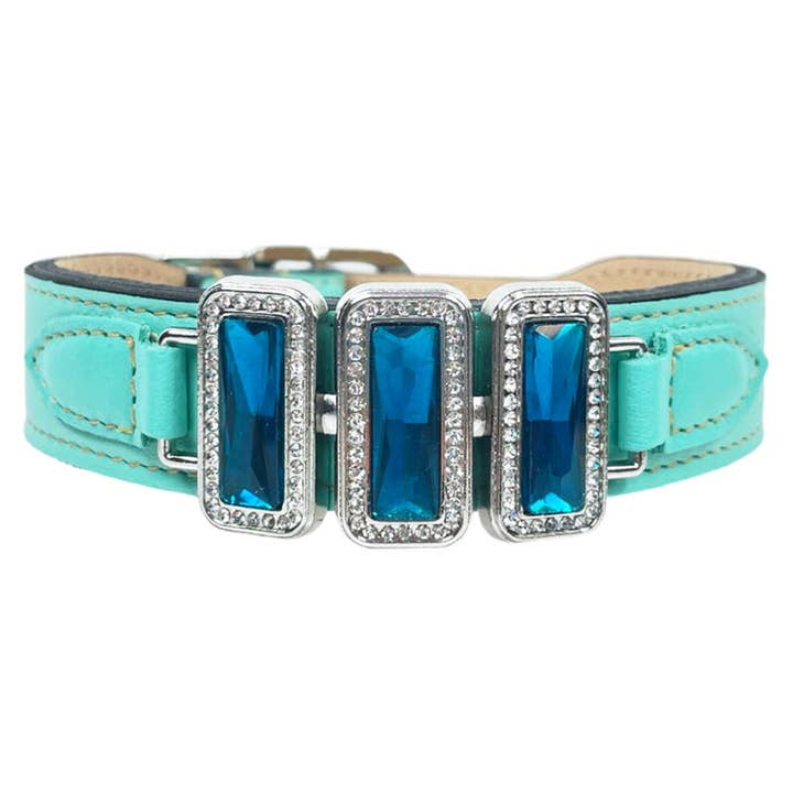 Collier pour chien Imperial en turquoise, zircone bleu et nickel pour la vente par Hartman & Rose