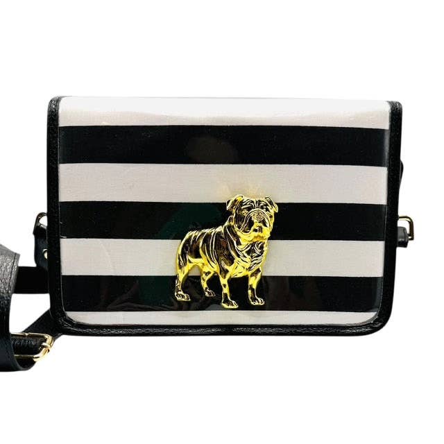 Garland Bags - Vendita all'ingrosso Borsa a tracolla - Donna - Borsa da stadio trasparente a righe nere con bulldog dorato