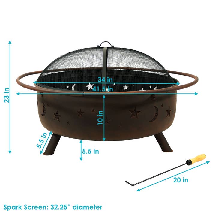 Sunnydaze Decor - Wholesale Fire Pit - 42 in Cosmic Steel Fire Pit with Spark Screen and Poker8