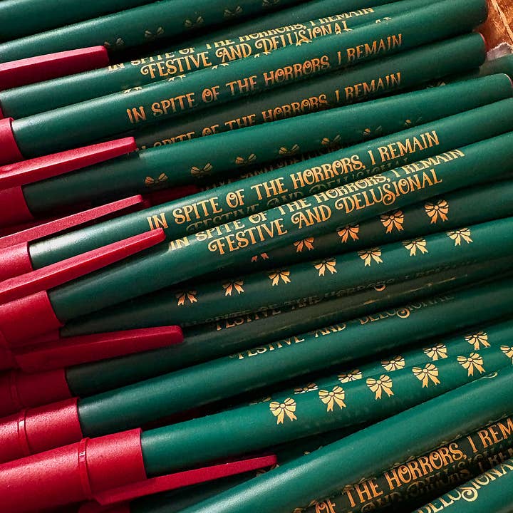 In Spite of The Horrors Festive Christmas Ballpoint Pen for wholesale by Krystan Saint Cat