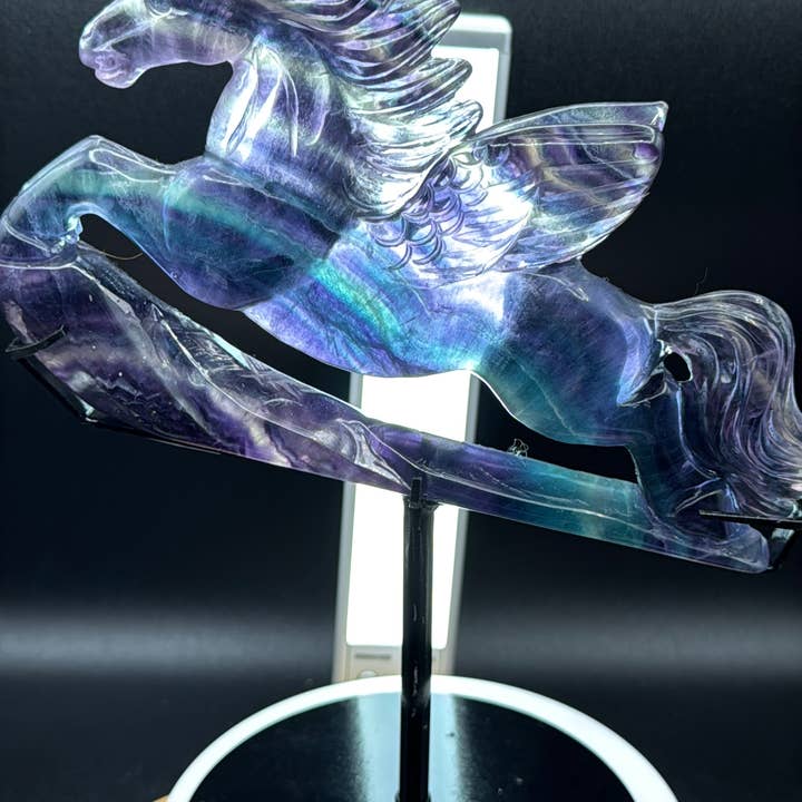 The 7 Directions - Wholesale Spiritual Stone/Crystal - Exquisite Rainbow fluorite Flying horse Pegasus H2086
