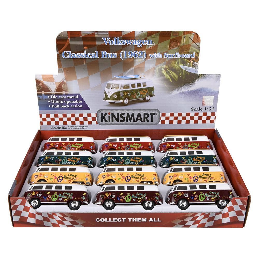 The Toy Network - Wholesale Toy Car/Truck - Kids - 5" Diecast Pull Back 1962 VW Bus/Surfboard  12/Disp4