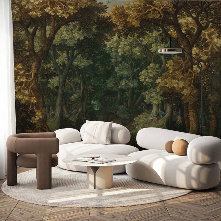 Fresque Murale Forêt Rustique : Papier Peint Paysage Vintage pour la vente par SimurgWallArts