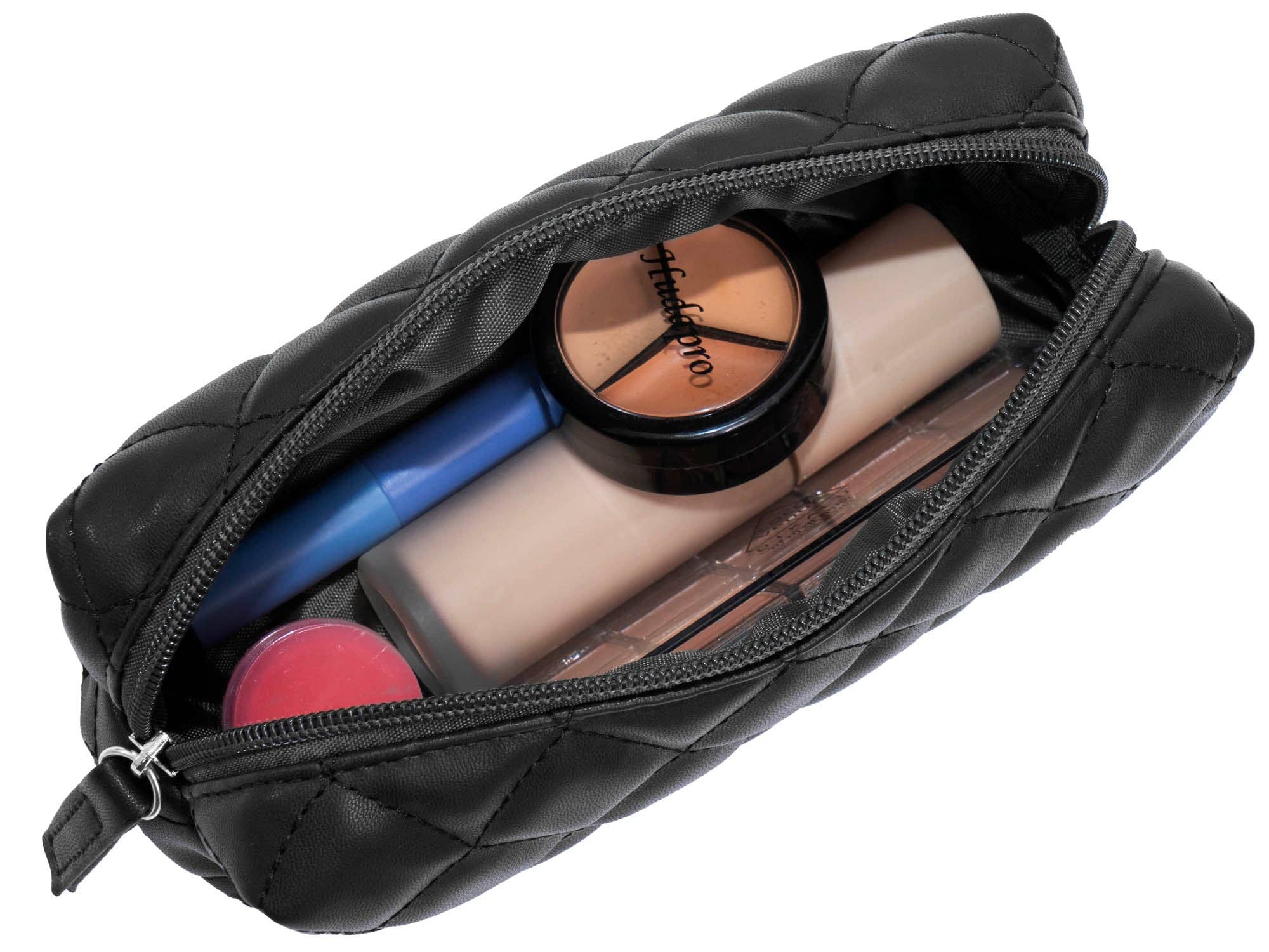 Magid - Wholesale Makeup/Cosmetic Bag - Joan & David Scallop Diamond Quilted Faux Leather 4-Piece Clear Cosmetic Bag Set8