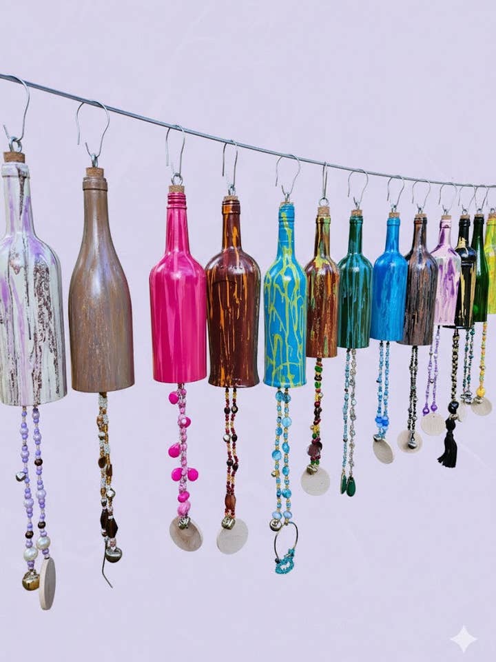 Handmade Bottle Wind Chimes with Capiz Sea Shell on Each Sail for wholesale by Cling Gaoth Wind Chimes