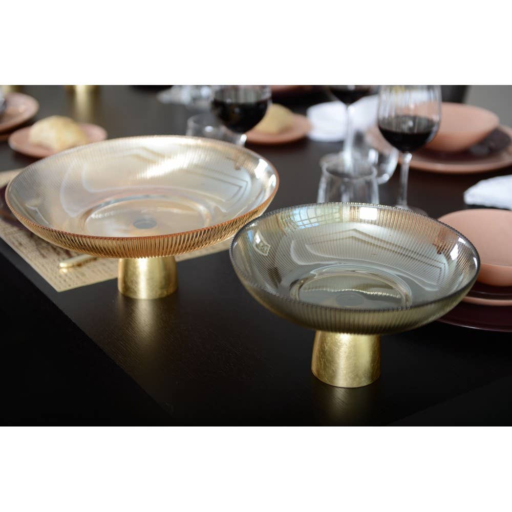 AULICA - Wholesale Fruit Basket - Flared ribbed smoked bowl on a golden base2