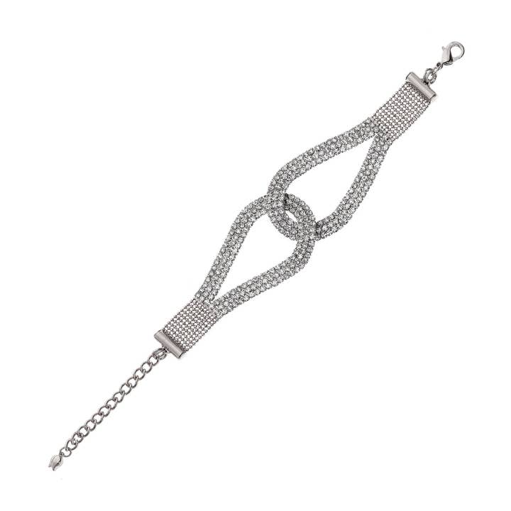 Versilbertes Armband mit ineinandergreifenden Kristall-Hufeisen für den Großhandel von Luxe on Main LLC