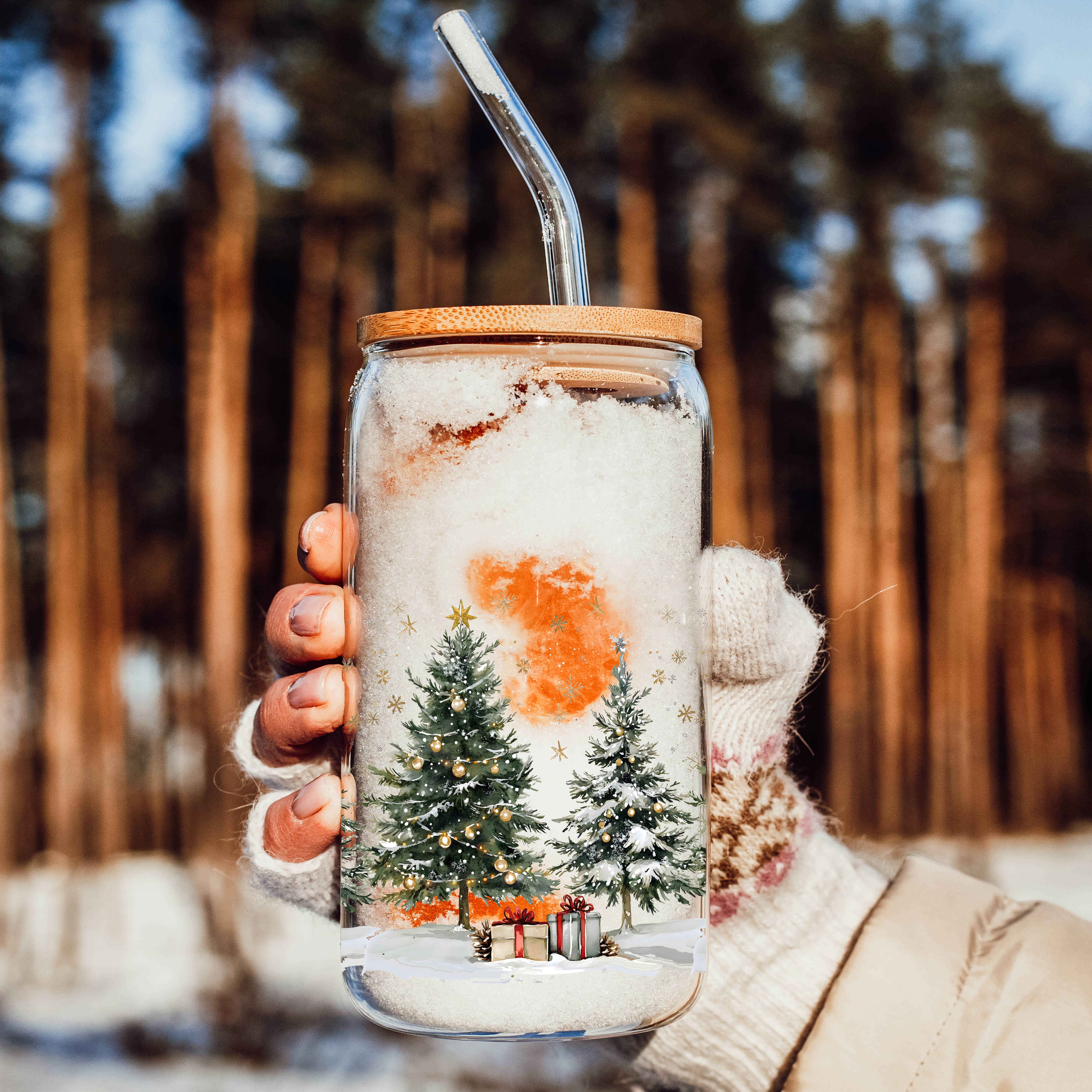 Gia Roma - Wholesale Drinking Glass/Cup - Candy Cane Christmas Can Glass. Cup With Glass Straw & Lid77