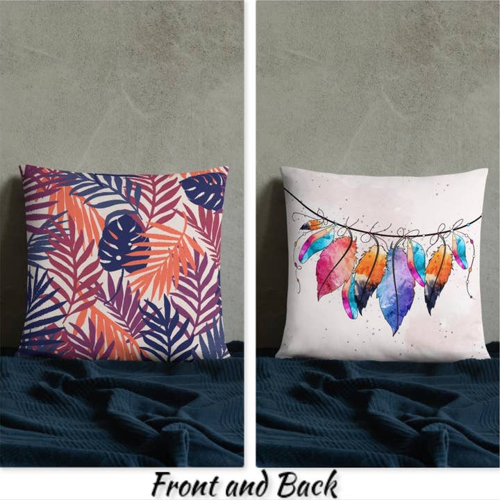 Colourful Leaves and Hipster Feathers Cushion for wholesale by Cushion Covers Store