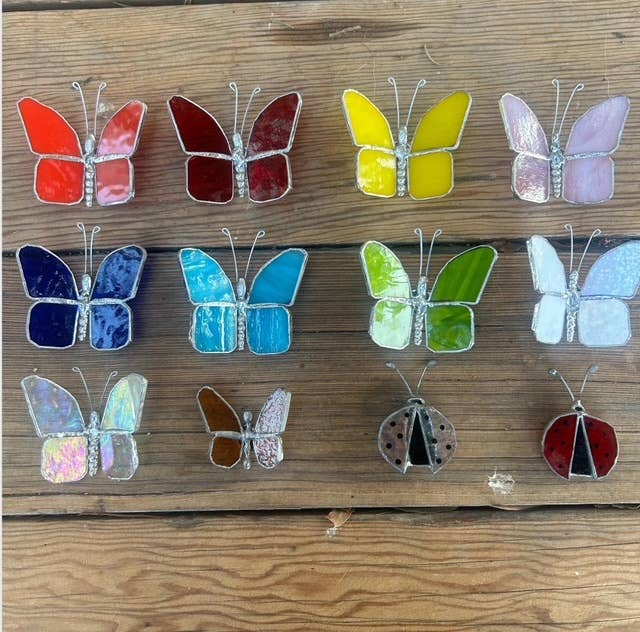Stained glass stars and Talavera - Wholesale Suncatcher - Stained Glass Butterflies, Any color, with hoop or magnet