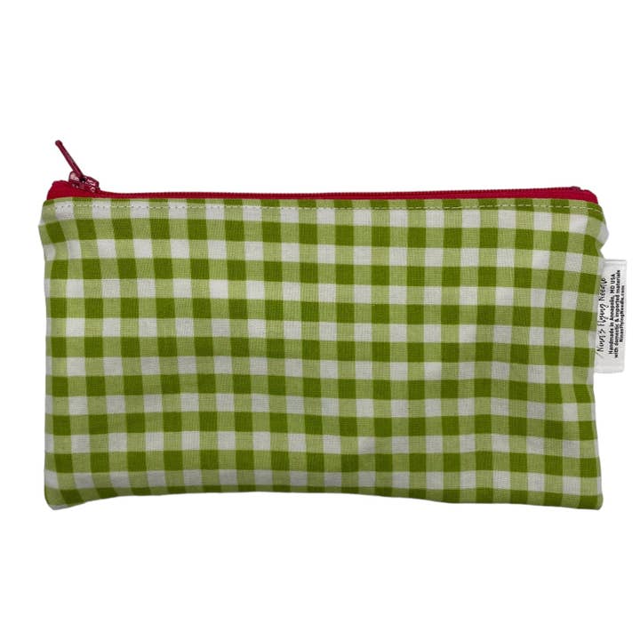 Knick Knack Sized Reusable Zippered Bag Gingham Green for wholesale by Nina's Flying Needle
