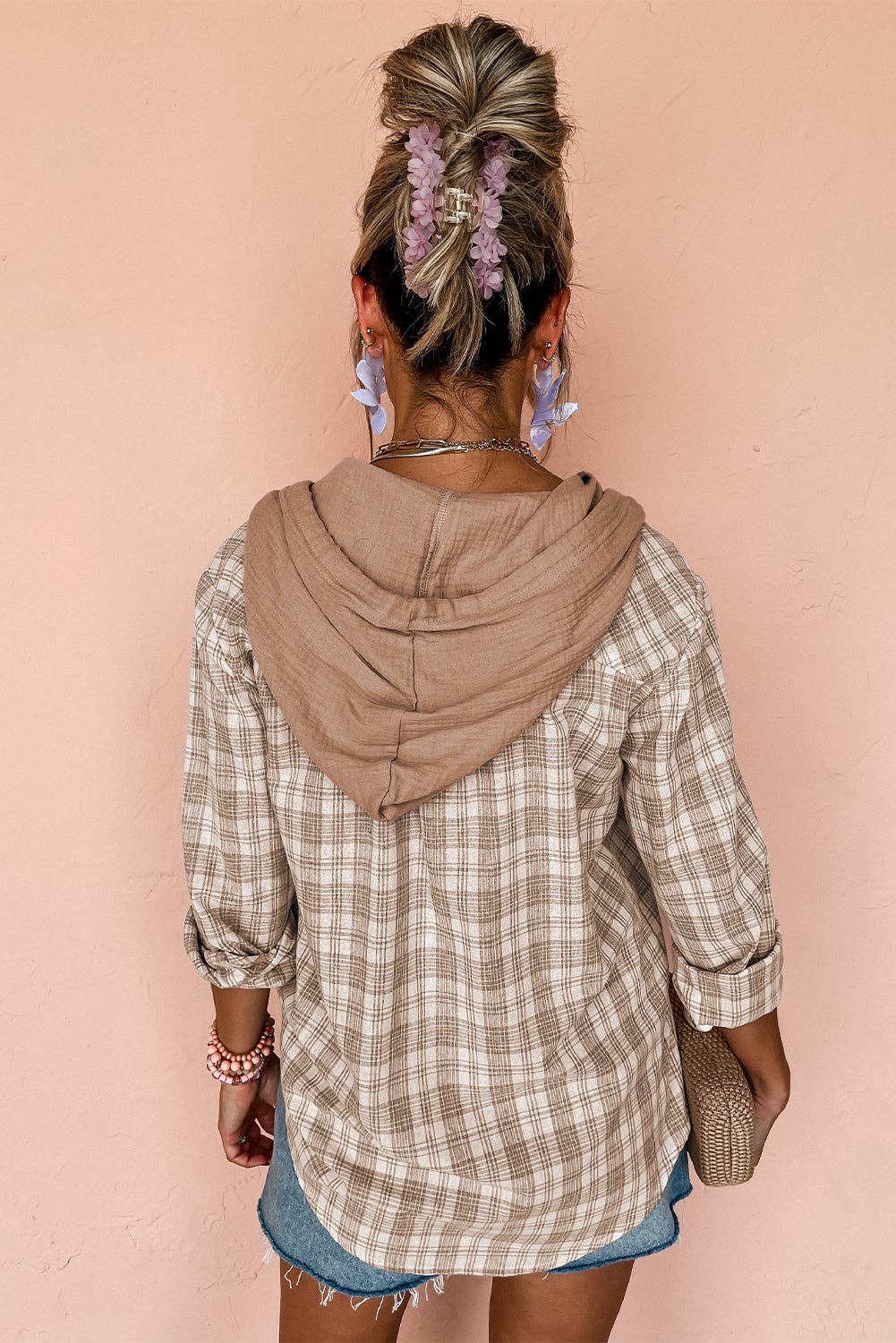 Lovesoft - Wholesale Shirt Jacket/Shacket - Women's - Checkered Print Loose Fit Buttoned Hooded Shacket1