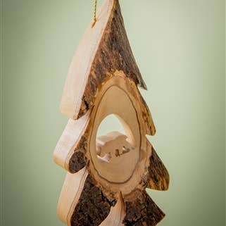 Earthwood - Wholesale Ornament - Bark Tree with Grizzly Bear - 5"