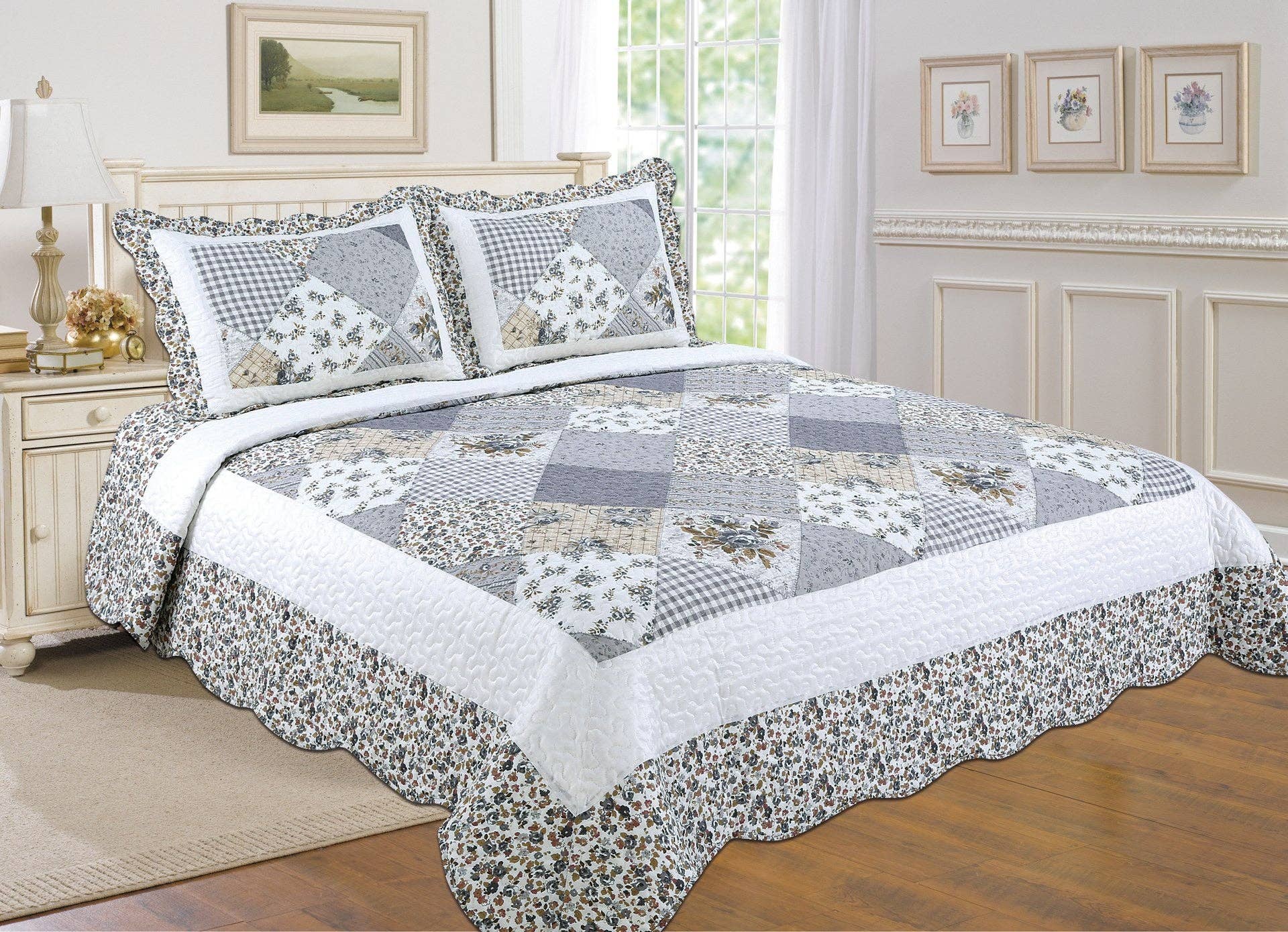 J&V TEXTILES - Wholesale Bedding Set - 3-Piece Cotton Blend Reversible Quilt Set