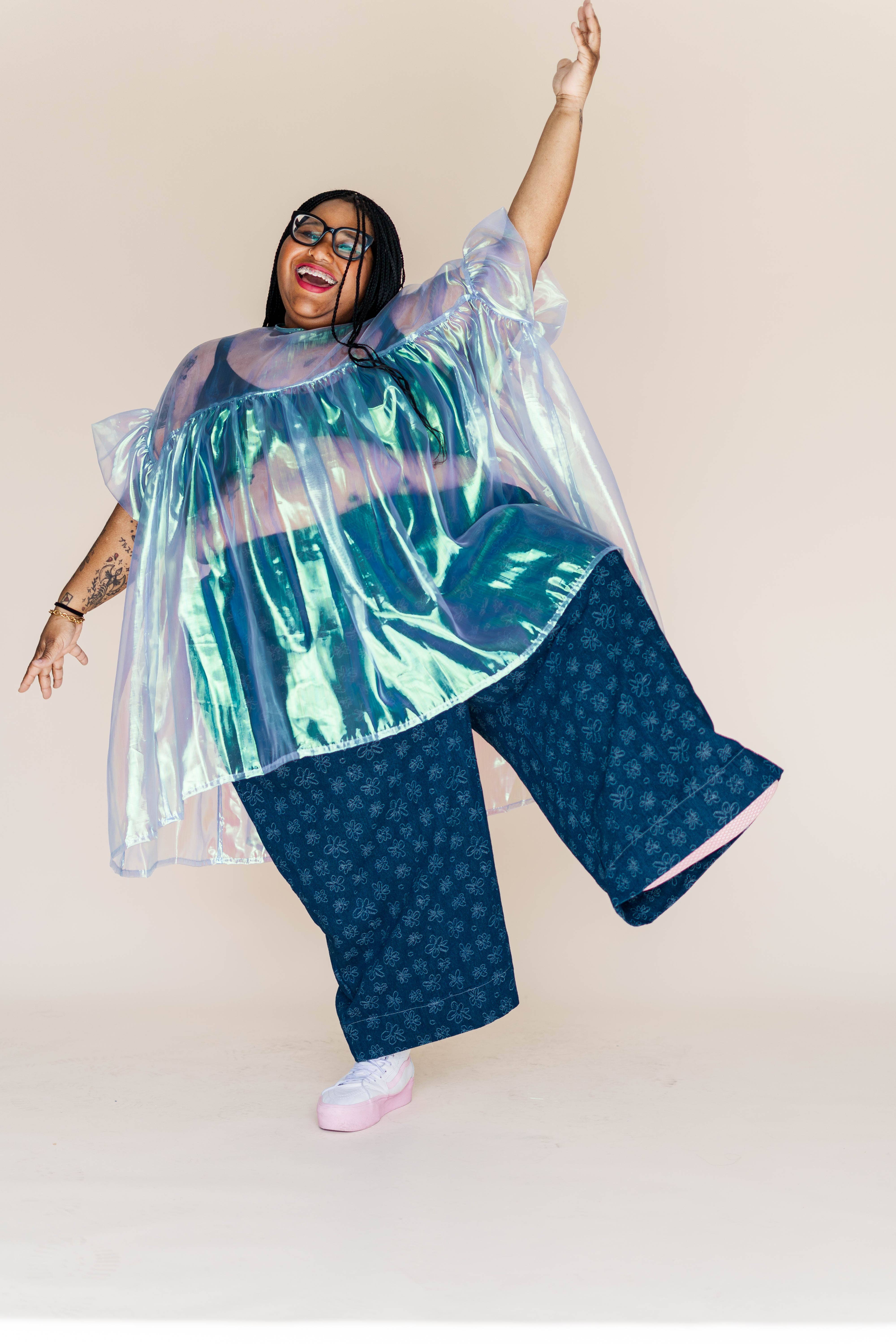 Nettle Studios - Wholesale Dress - Women's - Size Inclusive Plus Size Sheer Blue Ruffle Mini Dress Spring13