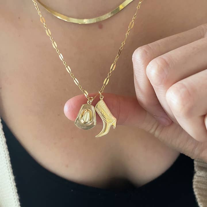 Cowgirl Necklace - Cowboy Hat Necklace - Horseshoe Charm for wholesale by XO Hanalei