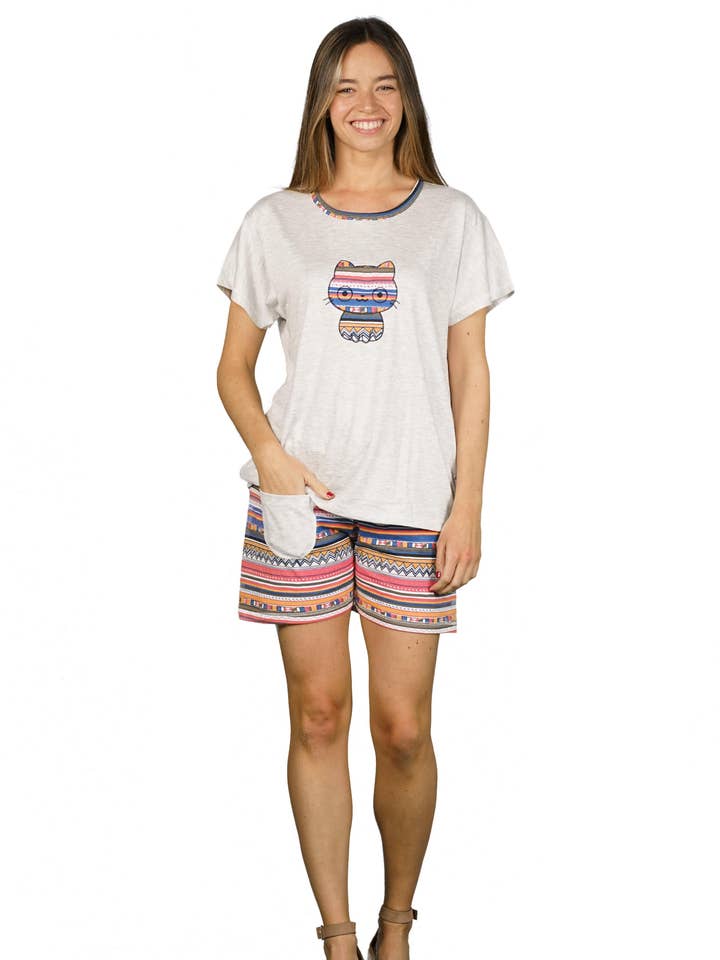 ITM Dame Pyjamas - Broderet Kat for engroshandel hos ITM