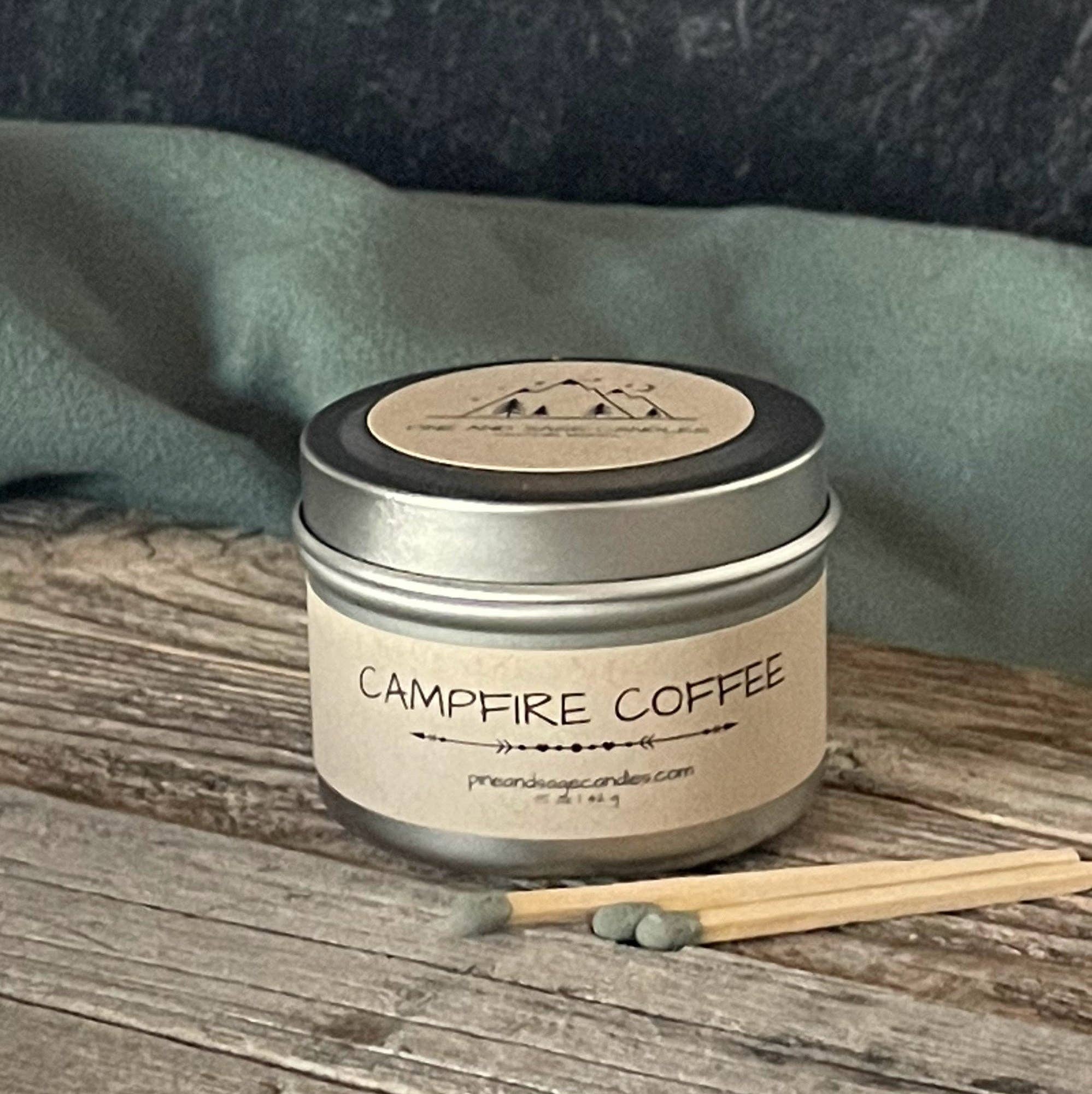 Pine and Sage Candles - Wholesale Travel Candles - Campfire Coffee-6 oz. Black Matte Candle Tin0