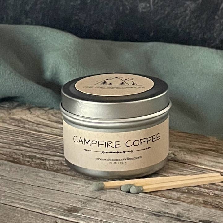 Pine and Sage Candles - Wholesale Travel Candles - Campfire Coffee-6 oz. Black Matte Candle Tin