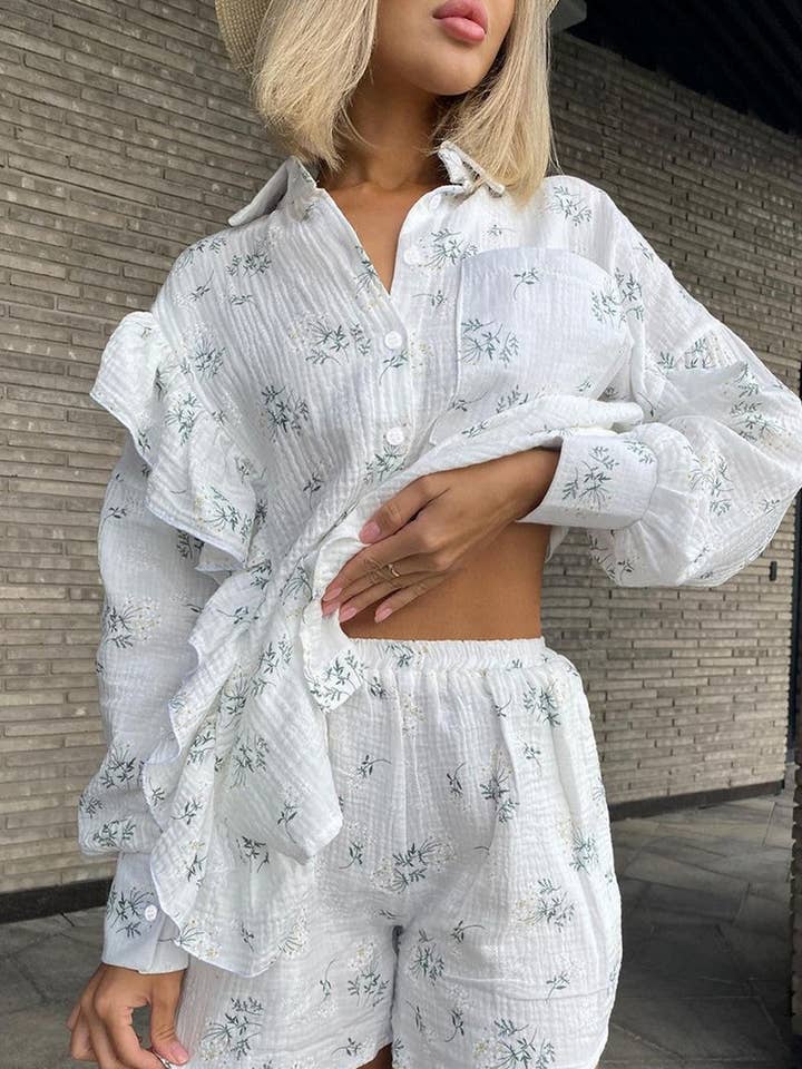 CWSPJ0204_PRINTED LONG-SLEEVED SHORTS PAJAMAS HOME SET for wholesale by NINEXIS