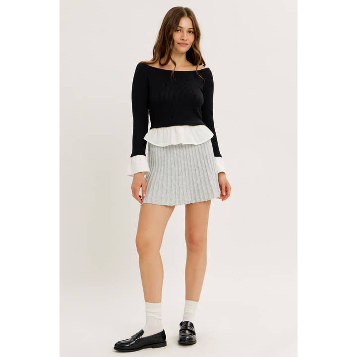 idem ditto - Wholesale Skirt - Women's - FLIRTY ESSENTIAL PLEATED SWEATER MINI SKIRT3