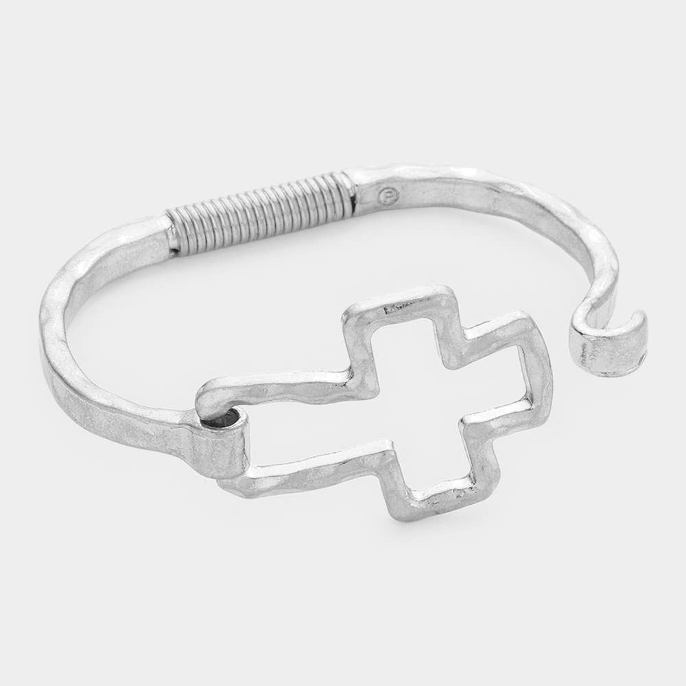 Sensibling Corp. - Wholesale Bangle Bracelet - Hammered Open Metal Cross Hook Bracelet1