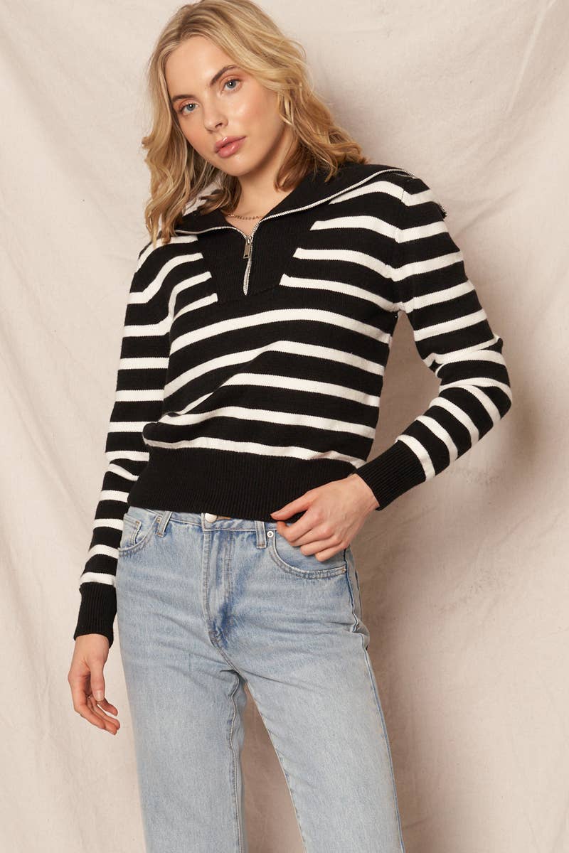 En Crème - Vente Pull en maille – femme - Pull rayé à col marin14