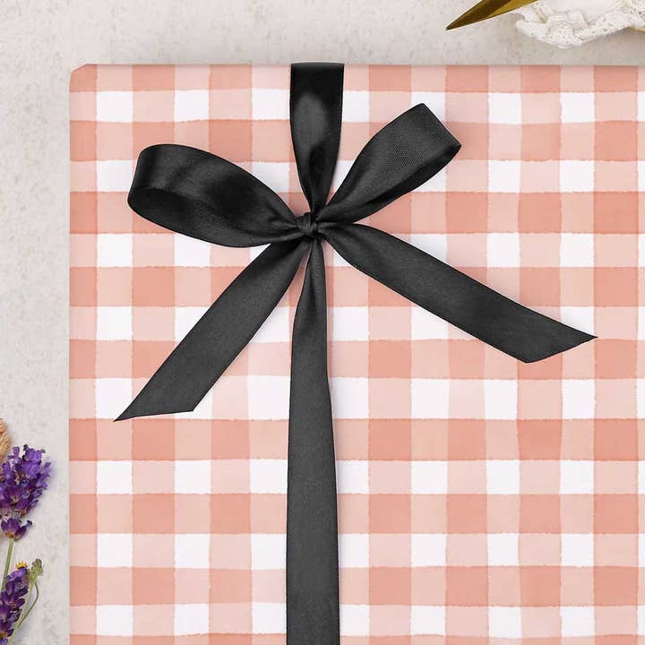 Gift Wrap | Peach Gingham Wrapping Paper Sheet for wholesale by Making Meadows Ltd