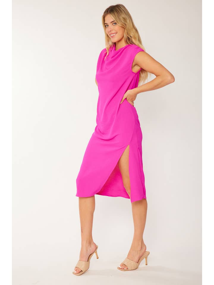 FSL Apparel - Wholesale Dress - Women's - SD4359 - CAP SLEEVE SOLID MIDI DRESS WITH SIDE SLIT