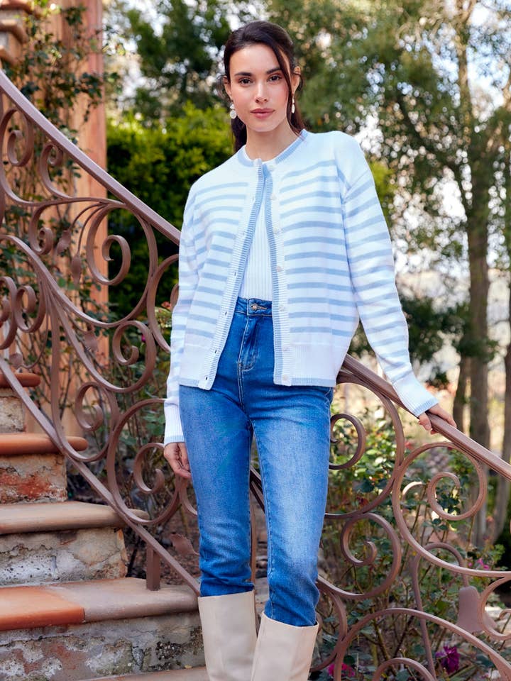 Petite Size Stripe Cardigan Sweater for wholesale by Karen Kane