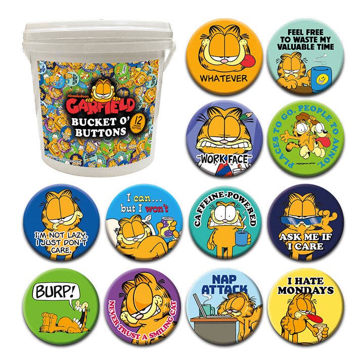 Great Stuff Novelties (GSN) by NMR Brands - Wholesale Lapel Pin/Button - 144 Unit Bucket o' Buttons - Garfield