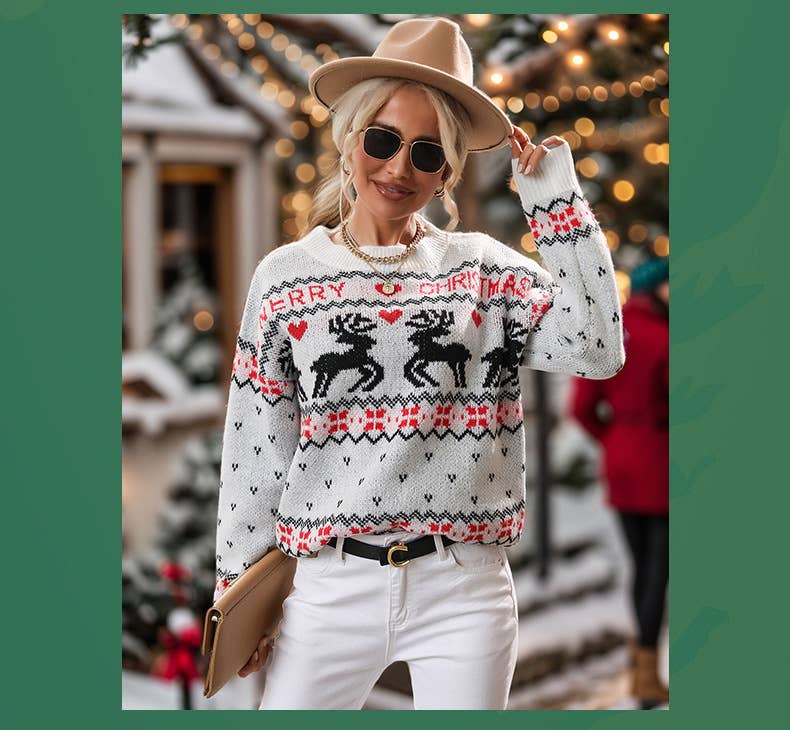 White Women Ugly Christmas Tree Knit Sweater Pullover for wholesale on Faire6