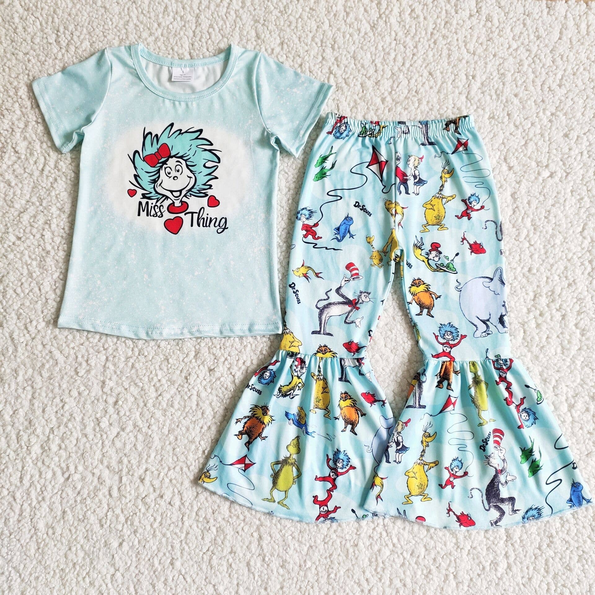 Yawoo Garments - Wholesale Top & Pant Set - Kids - Miss thing cat shirt bell bottom pants girls clothing set0