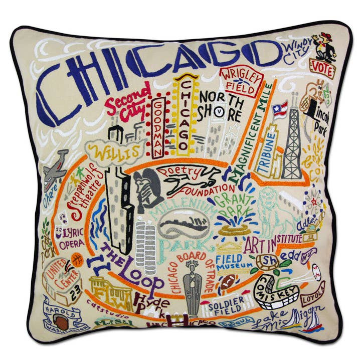 Chicago Hand-Embroidered Pillow for wholesale by catstudio