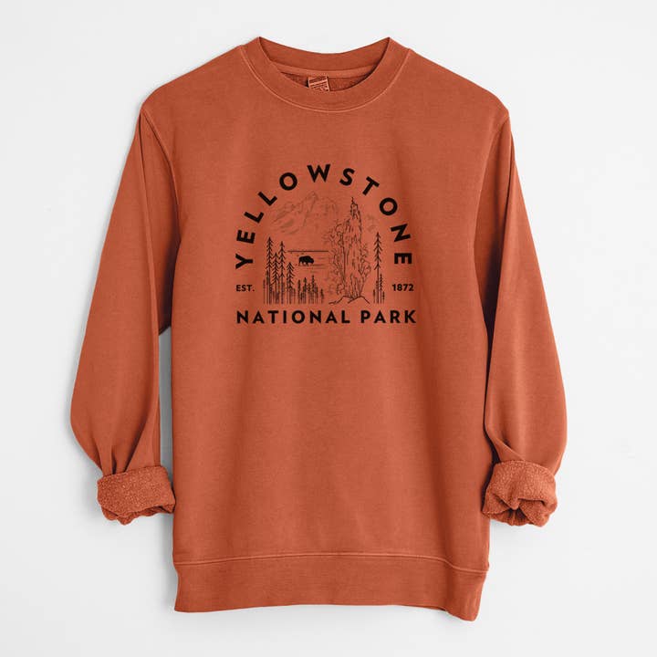 Yellowstone National Park - Unisex Pigment Dyed Crew Sweatshirt for wholesale by Because Tees